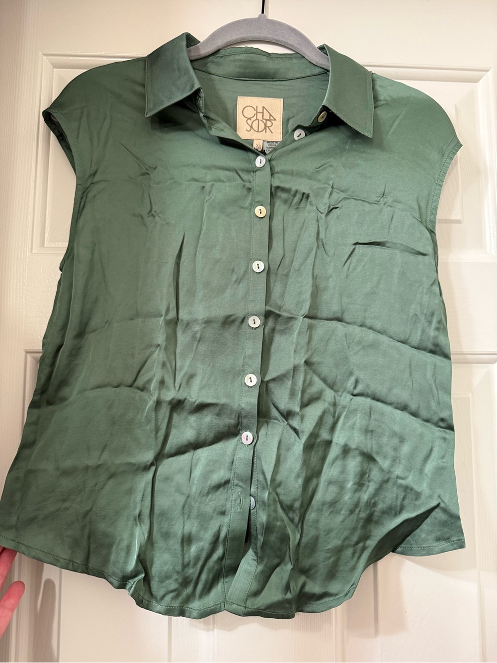 Chaser Forest Green Cap-Sleeve Button Front Top - XS *NWT